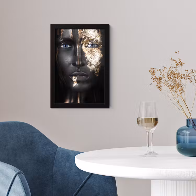 Poster met lijst - Vrouw - Bladgoud - Zwart - Goud - Luxe — 2