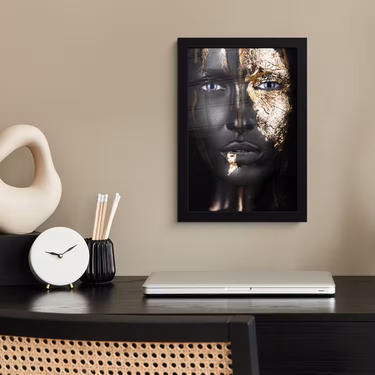 Poster met lijst - Vrouw - Bladgoud - Zwart - Goud - Luxe — 3