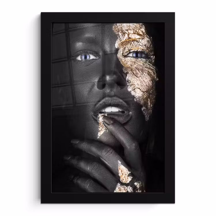 Poster met lijst - Vrouw - Bladgoud - Zwart - Huid - Luxe — 1