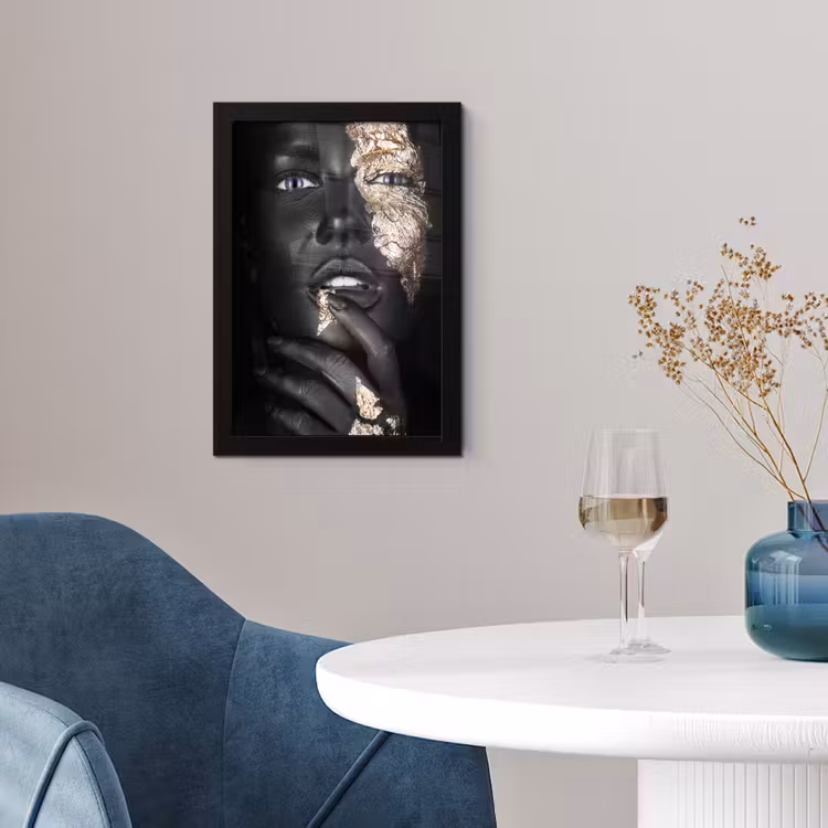 Poster met lijst - Vrouw - Bladgoud - Zwart - Huid - Luxe — 2