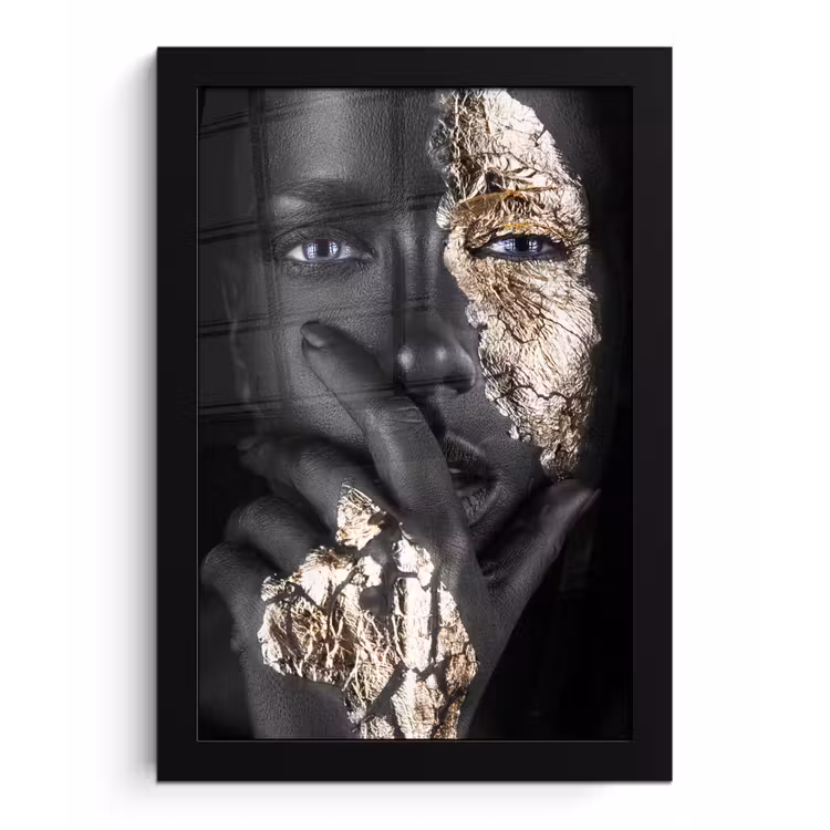 Poster met lijst - Vrouw - Goud - Zwart - Schmink - Luxe — 1