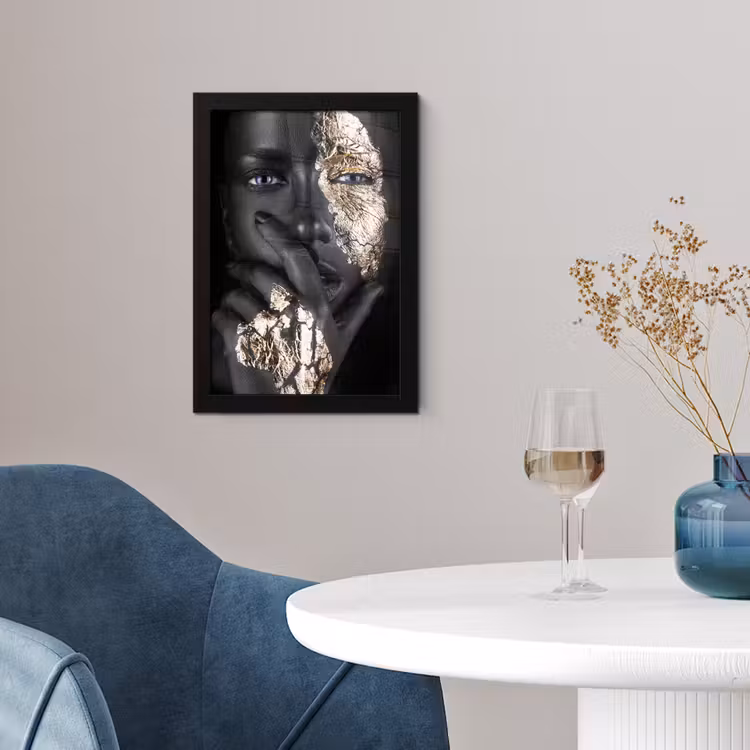 Poster met lijst - Vrouw - Goud - Zwart - Schmink - Luxe — 2