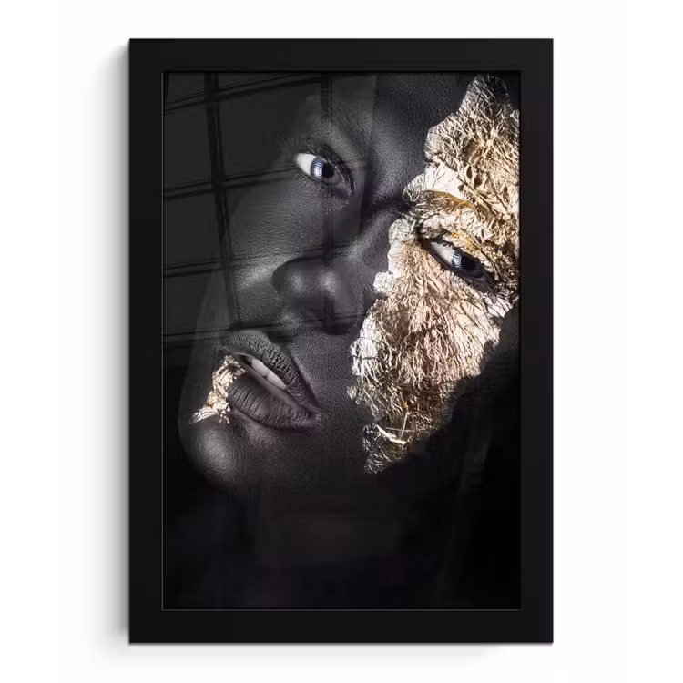 Poster met lijst - Vrouw - Goud - Zwart - Verf - Luxe — 1
