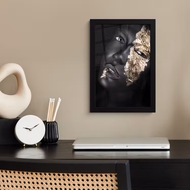 Poster met lijst - Vrouw - Goud - Zwart - Verf - Luxe — 3