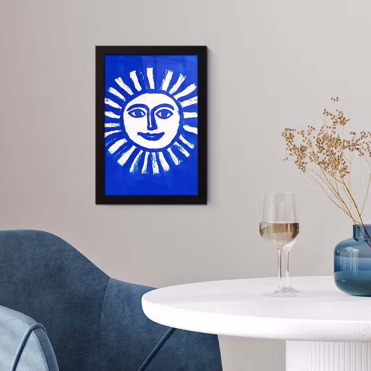 Poster met lijst - Zon - Gezicht - Penseelstructuur - Blauw — 2