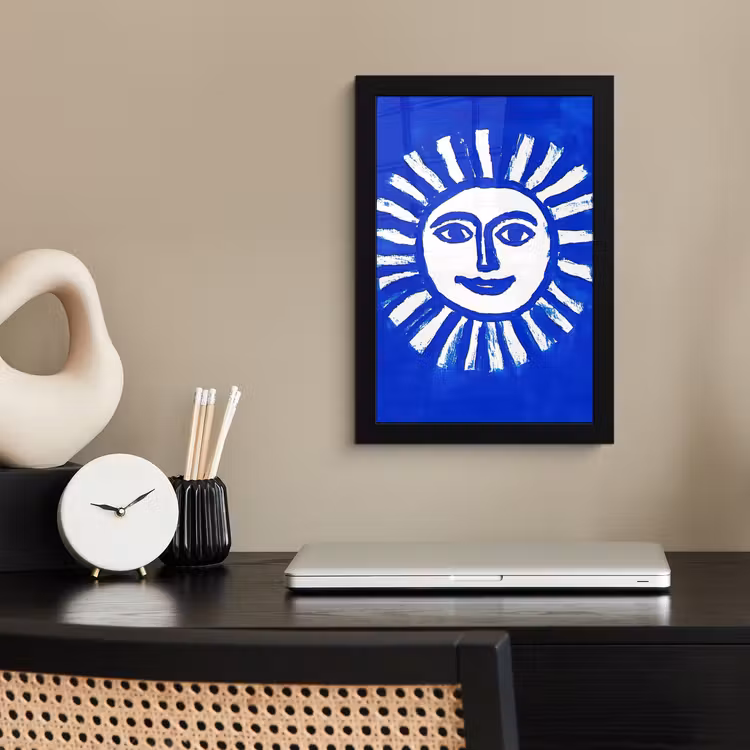Poster met lijst - Zon - Gezicht - Penseelstructuur - Blauw — 3