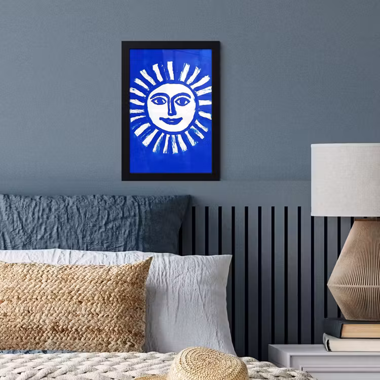 Poster met lijst - Zon - Gezicht - Penseelstructuur - Blauw — 4