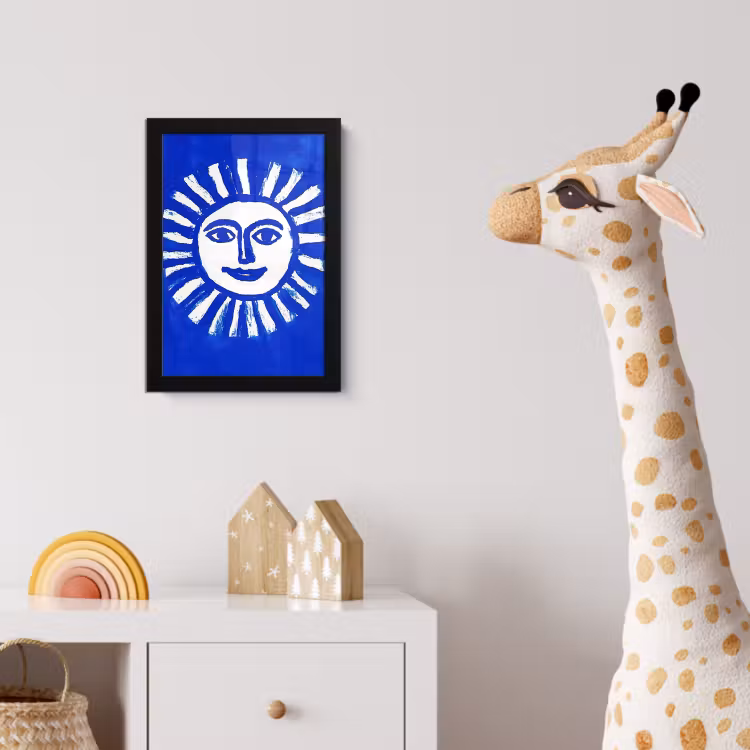 Poster met lijst - Zon - Gezicht - Penseelstructuur - Blauw — 5