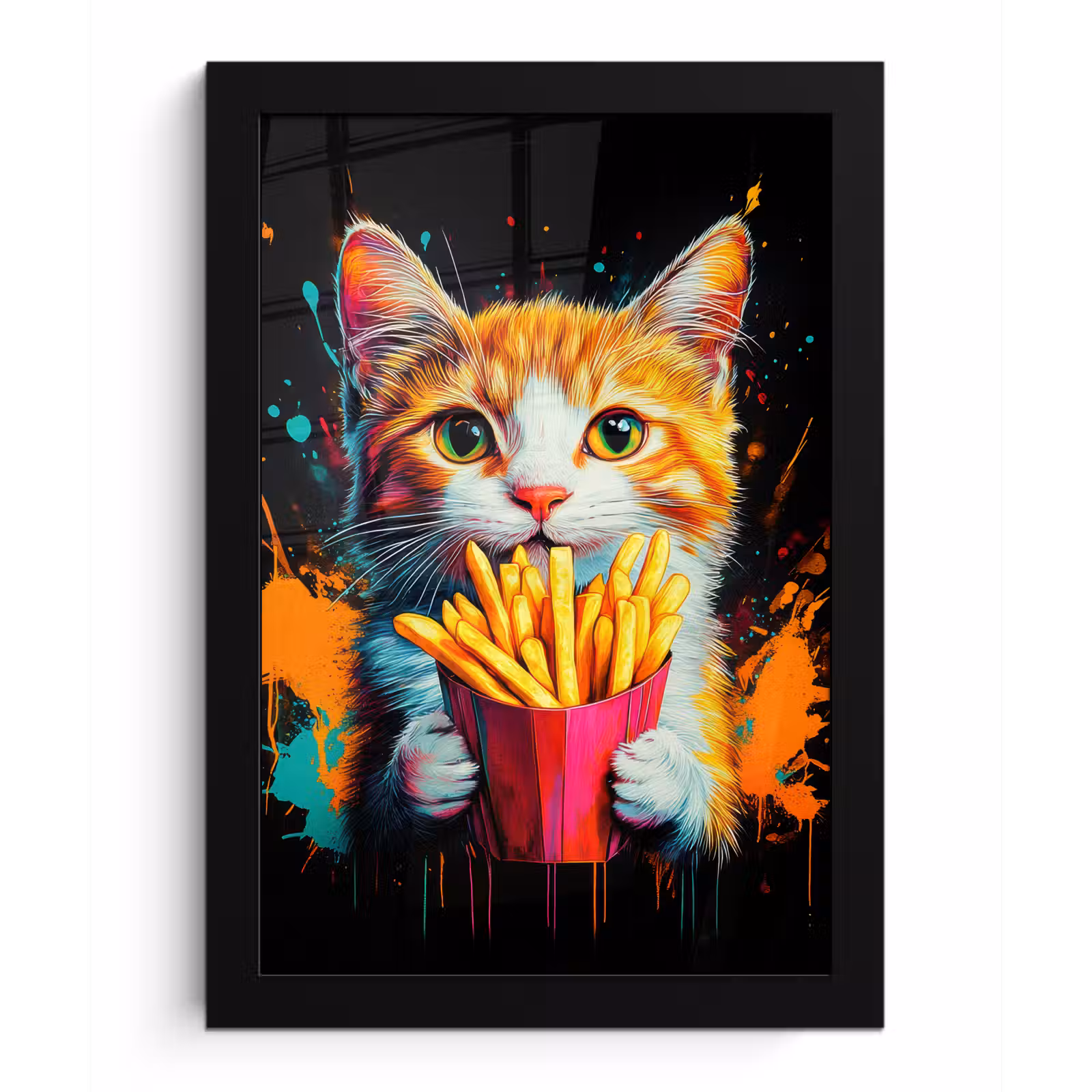 Poster met lijst - Kat - Eten - Patat - Graffiti - Abstract — 1