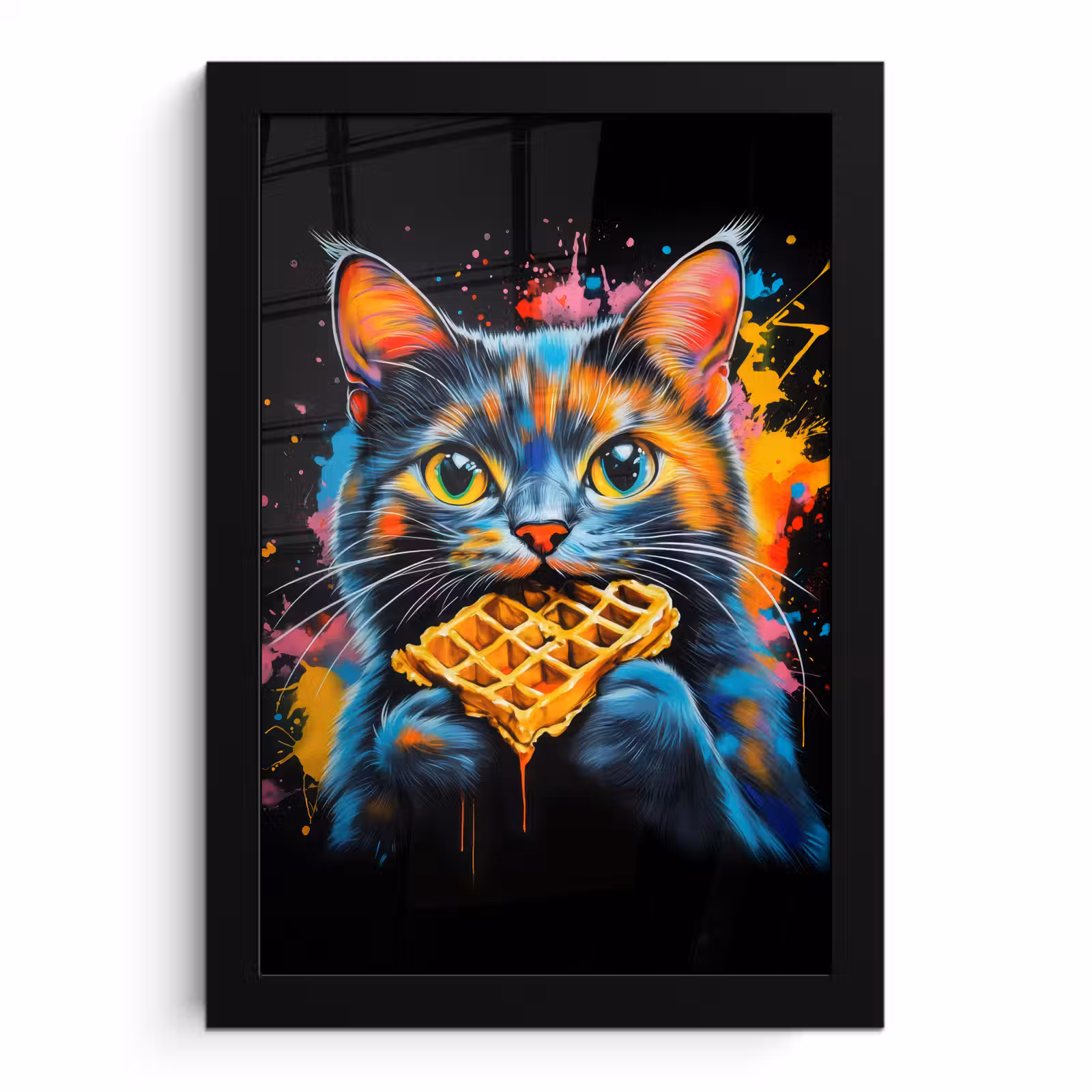 Poster met lijst - Kat - Graffiti - Kleurrijk - Wafel - Eten — 1