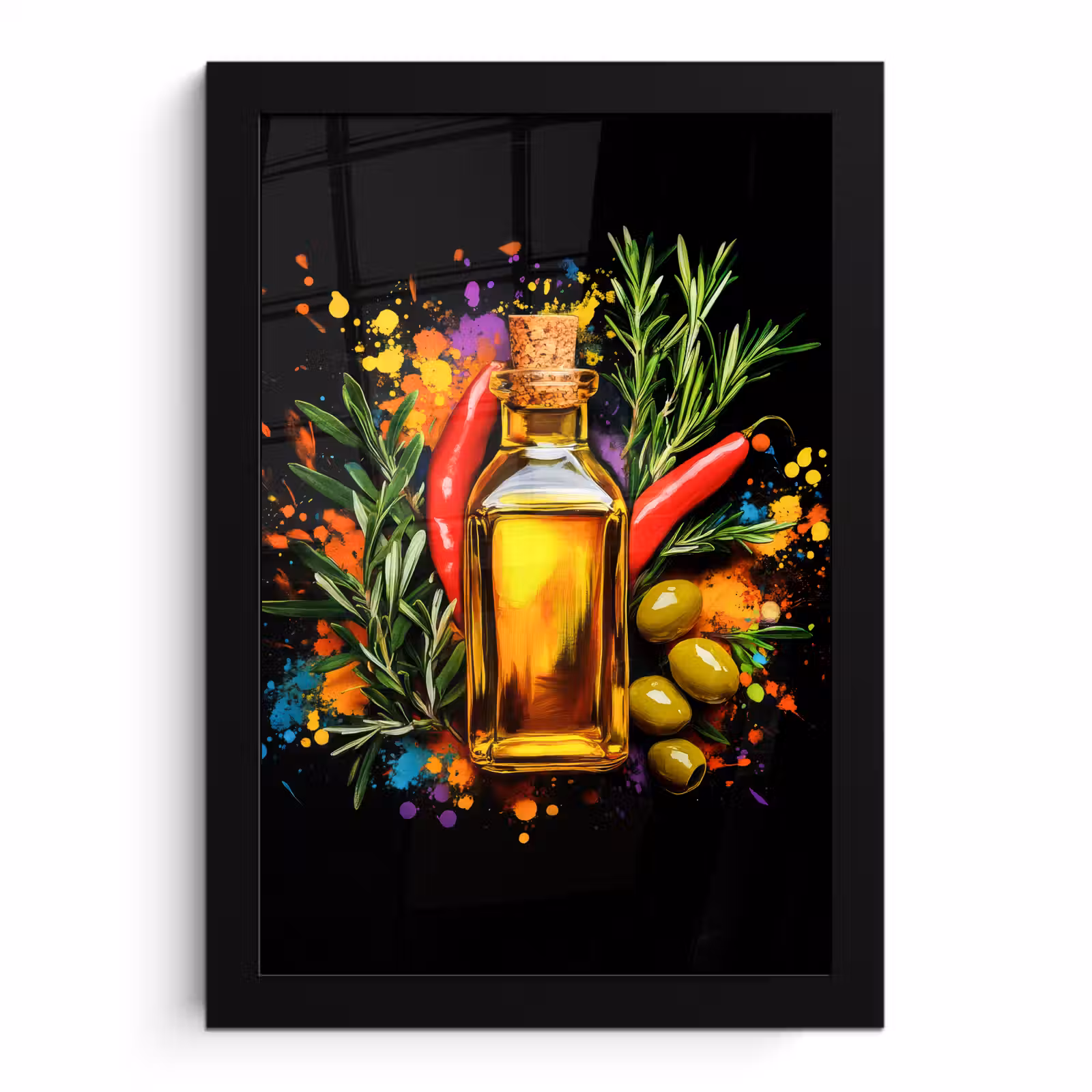 Poster met lijst - Olijfolie - Graffiti - Peper - Olijven - Modern — 1