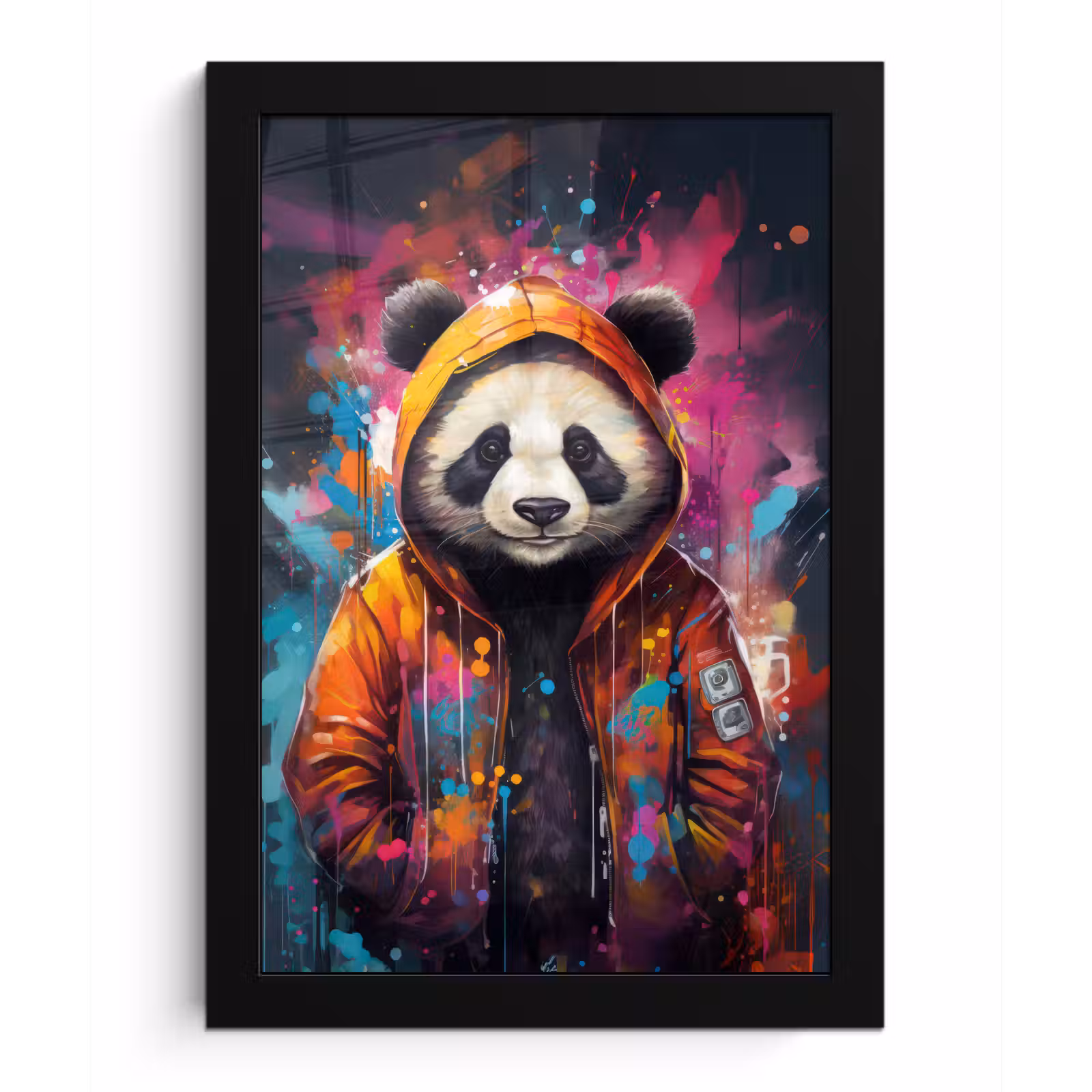Poster met lijst - Panda - Jas - Graffiti - Oranje — 1