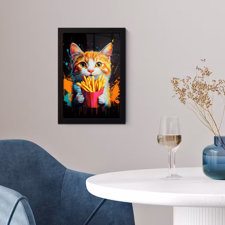 Poster met lijst - Kat - Eten - Patat - Graffiti - Abstract — 2
