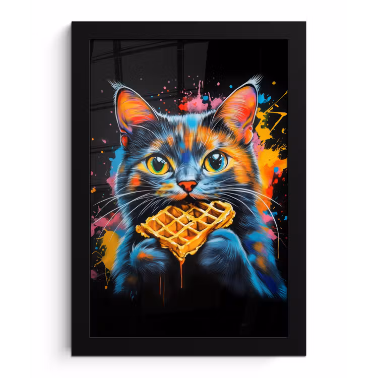 Poster met lijst - Kat - Graffiti - Kleurrijk - Wafel - Eten — 1