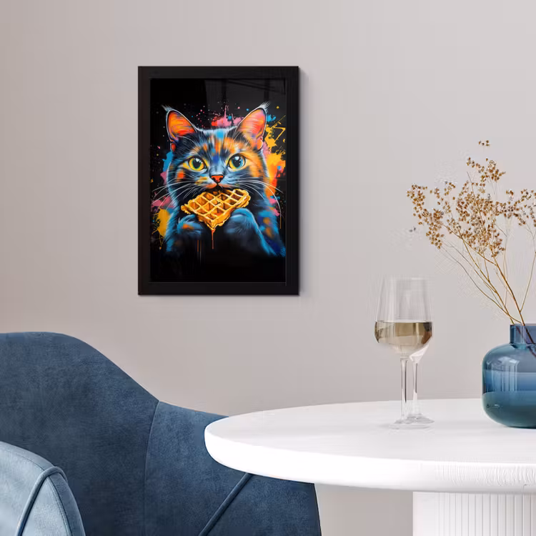Poster met lijst - Kat - Graffiti - Kleurrijk - Wafel - Eten — 2