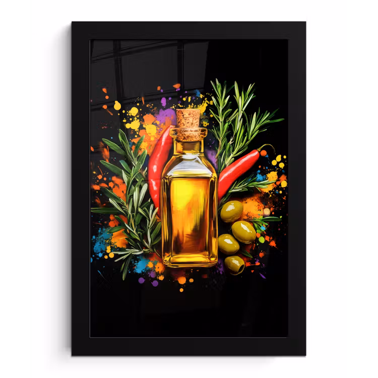 Poster met lijst - Olijfolie - Graffiti - Peper - Olijven - Modern — 1
