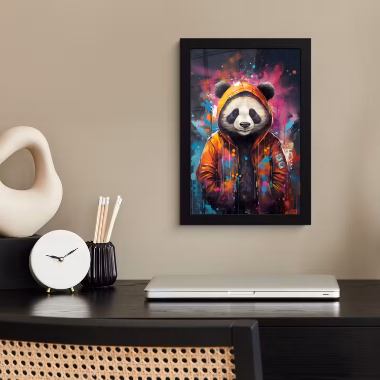 Poster met lijst - Panda - Jas - Graffiti - Oranje — 3
