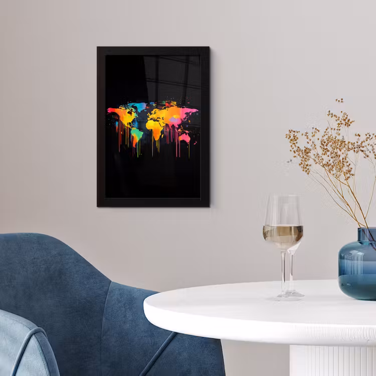 Poster met lijst - Wereldkaart - Verf - Kleurrijk - Graffiti - Wereld — 2