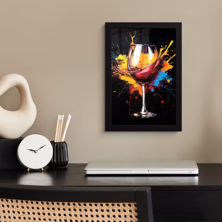 Poster met lijst - Wijn - Glas - Graffiti - Borrel - Rood - Verf — 3