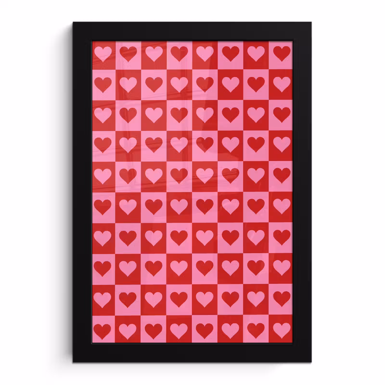 Poster met lijst - Rood - Roze - Schaakbord - Valentijn — 1