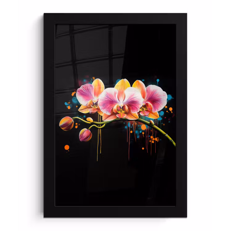Poster met lijst - Orchidee - Graffiti - Kleurrijk - Bloemen - Abstract — 1