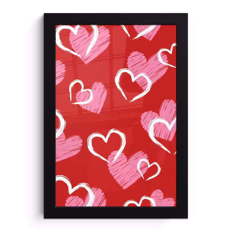 Poster met lijst - Patroon - Hartjes - Roze - Valentijn — 1