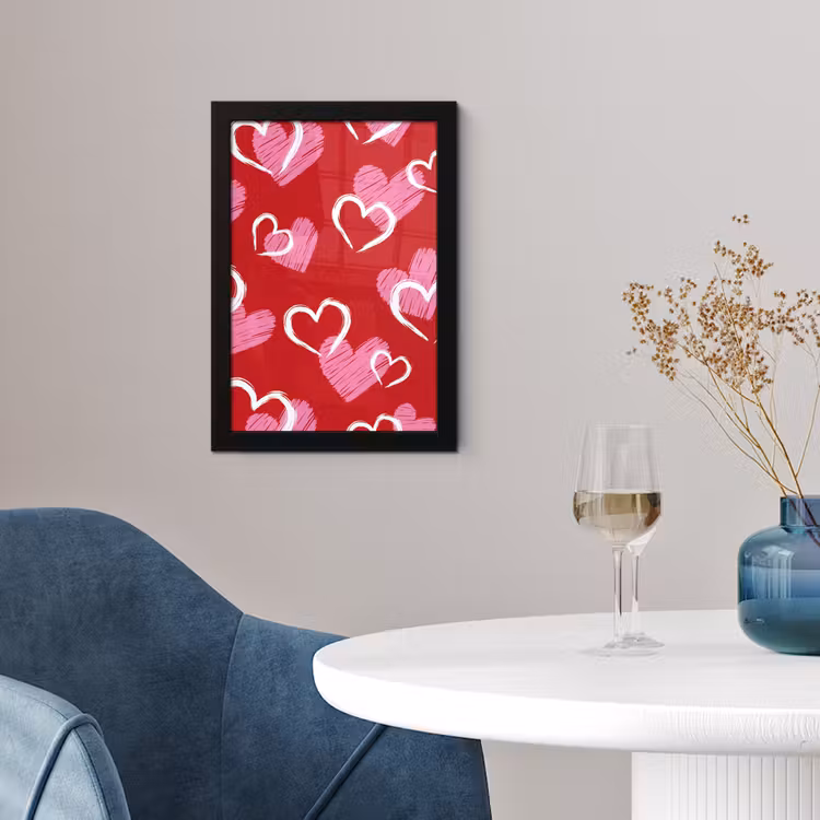 Poster met lijst - Patroon - Hartjes - Roze - Valentijn — 2