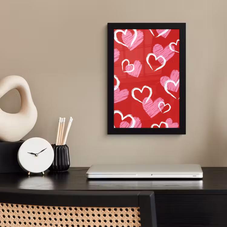 Poster met lijst - Patroon - Hartjes - Roze - Valentijn — 3