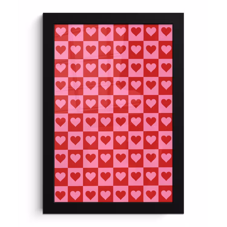 Poster met lijst - Rood - Roze - Schaakbord - Valentijn — 1