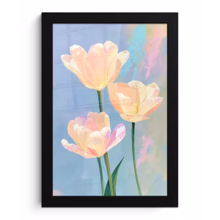 Poster met lijst - Tulpen - Roze accenten - Blauw — 1