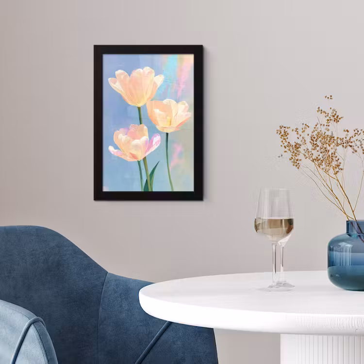 Poster met lijst - Tulpen - Roze accenten - Blauw — 2