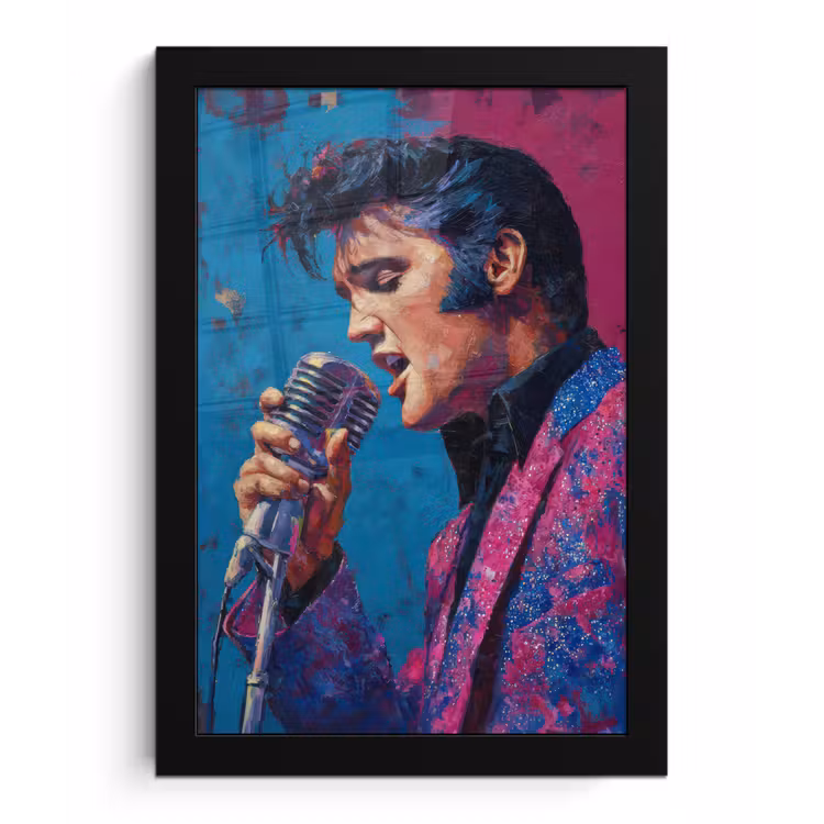 Poster met lijst - Zingende man - Glitterjas - Microfoon — 1