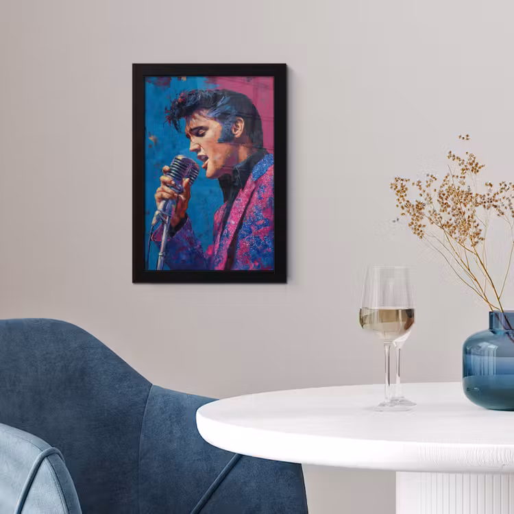 Poster met lijst - Zingende man - Glitterjas - Microfoon — 2