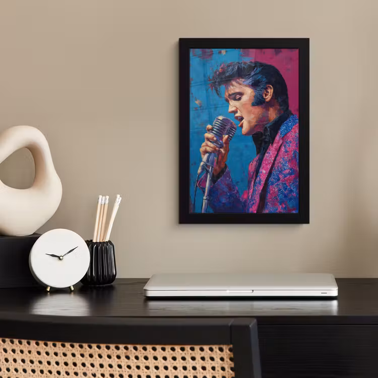 Poster met lijst - Zingende man - Glitterjas - Microfoon — 3