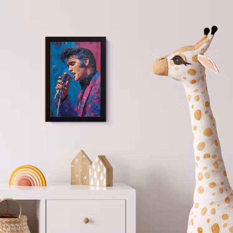 Poster met lijst - Zingende man - Glitterjas - Microfoon — 5