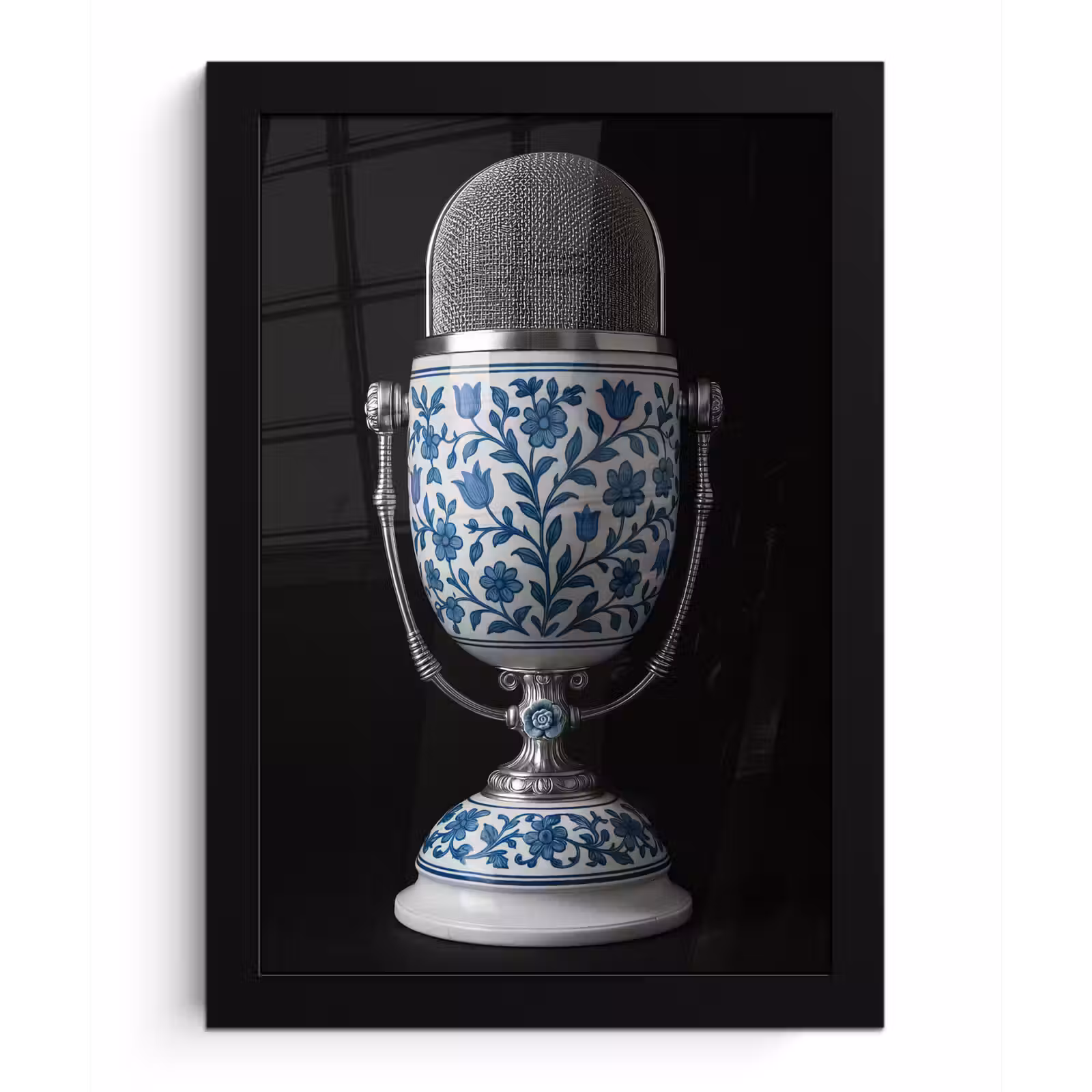 Poster met lijst - Microfoon - Delfts blauw - Muziek — 1
