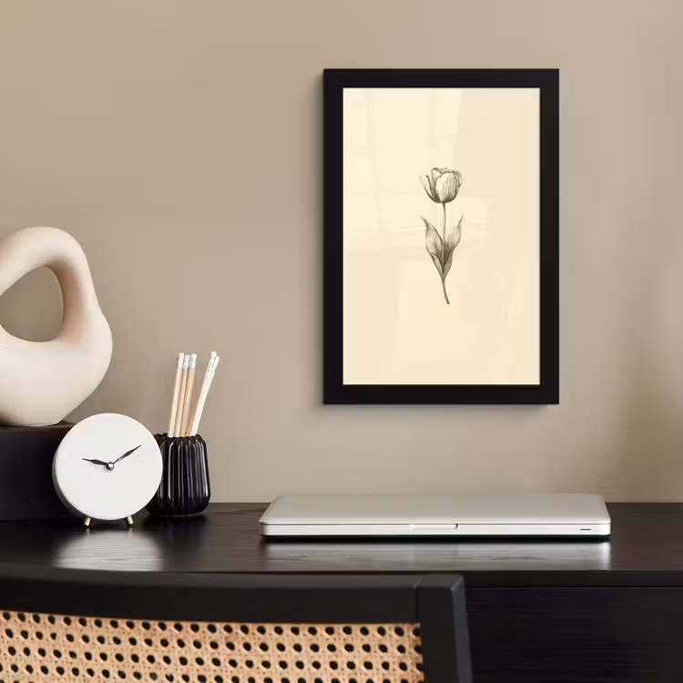 Poster met lijst - Illustratie - Tulp - Zwart — 3
