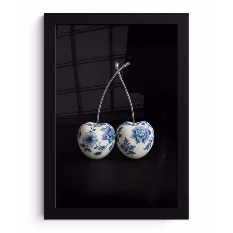 Poster met lijst - Kersen - Delfts blauw - Fruit — 1