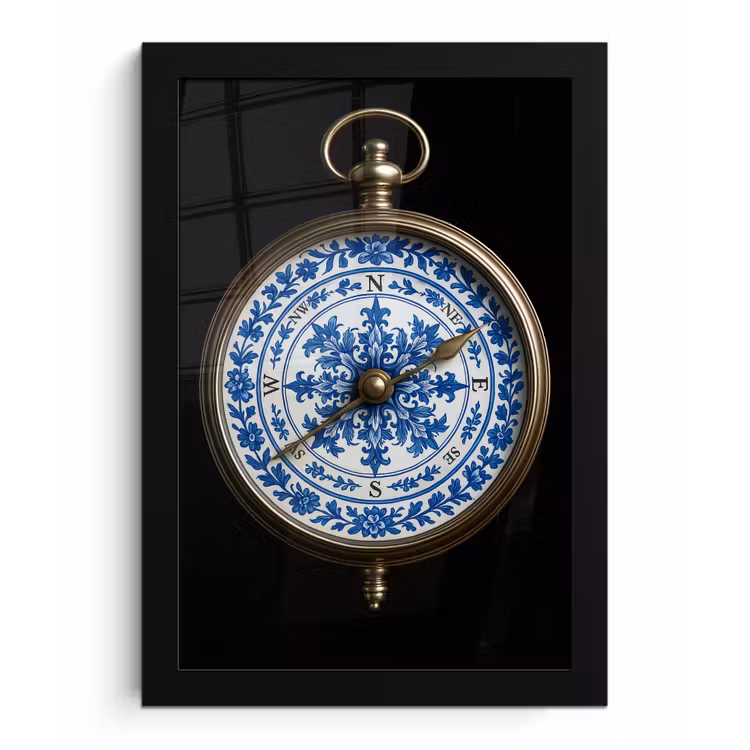 Poster met lijst - Kompas - Delfts blauw - Zwart — 1