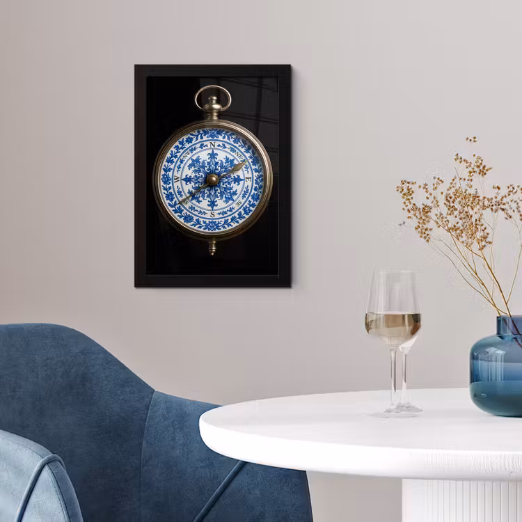 Poster met lijst - Kompas - Delfts blauw - Zwart — 2
