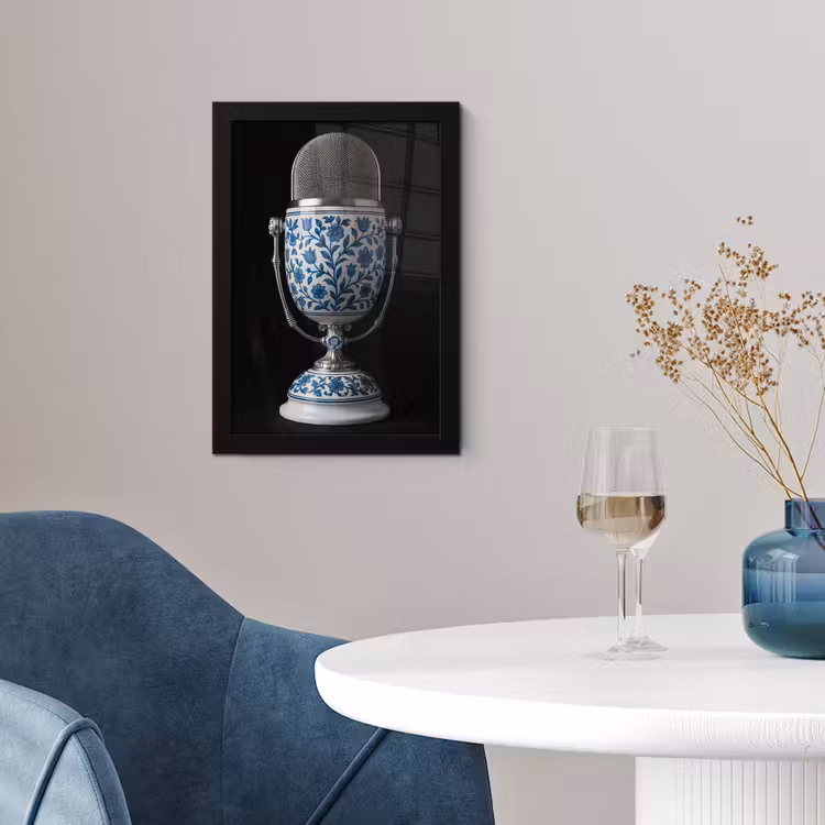 Poster met lijst - Microfoon - Delfts blauw - Muziek — 2
