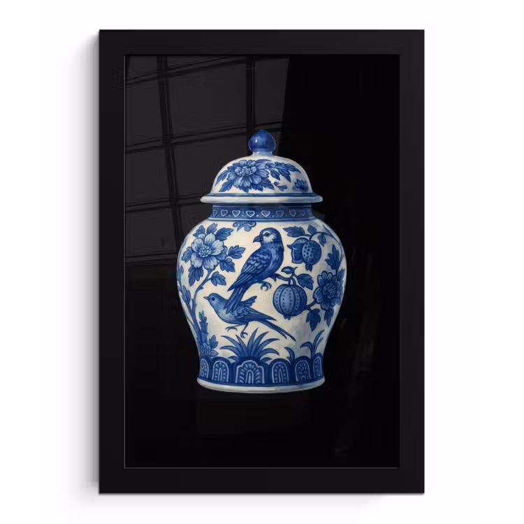 Poster met lijst - Pot - Delfts Blauw - Bloemen — 1