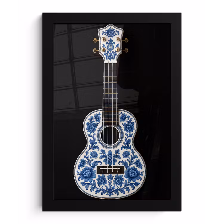 Poster met lijst - Ukelele - Delfts - Blauw - Muziek — 1