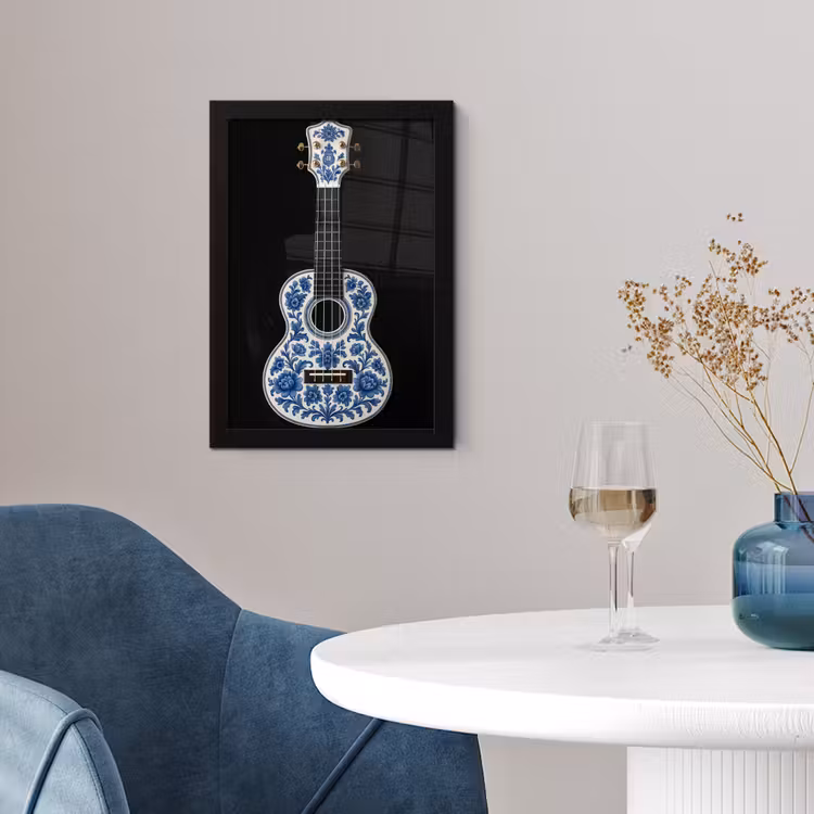 Poster met lijst - Ukelele - Delfts - Blauw - Muziek — 2
