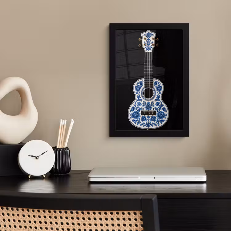 Poster met lijst - Ukelele - Delfts - Blauw - Muziek — 3