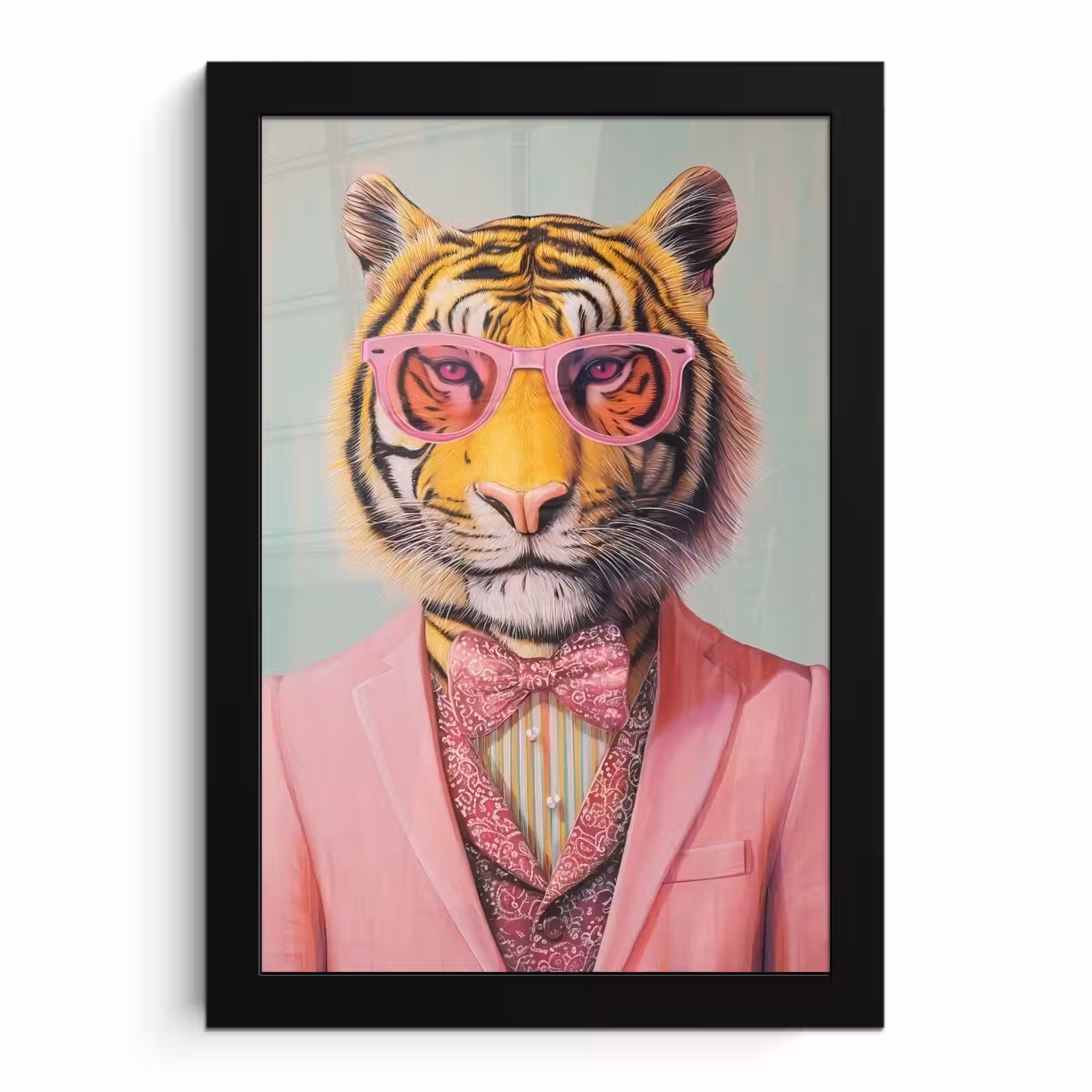 Poster met lijst - Tijger - Strik - Jasje - Roze — 1