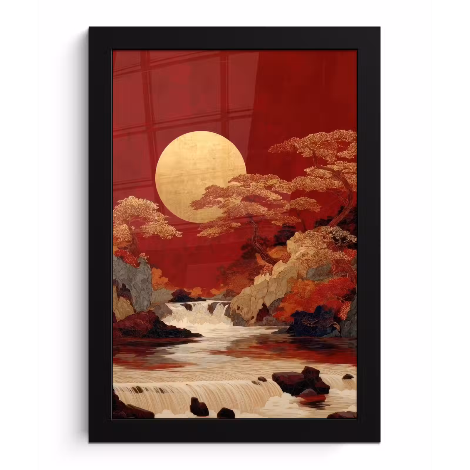 Poster met lijst - Volle maan - Landschap - Waterval — 1