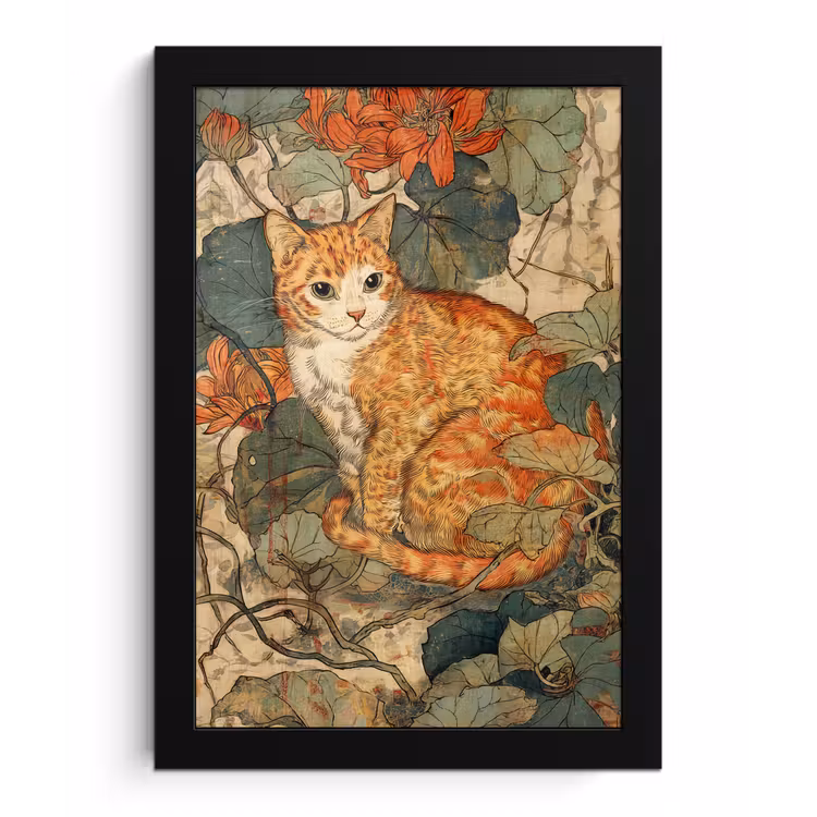 Poster met lijst - Kat - Sierlijk - Bloemen — 1