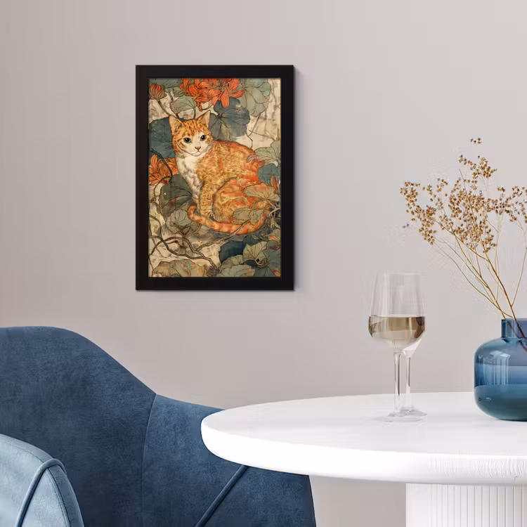 Poster met lijst - Kat - Sierlijk - Bloemen — 2