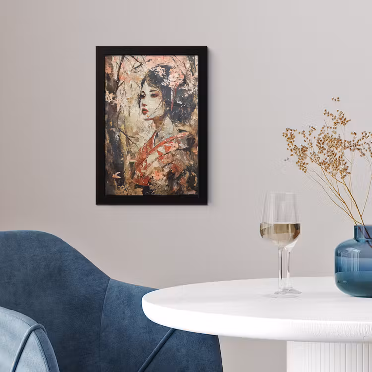 Poster met lijst - Kimono - Vrouw - kersenbomen — 2